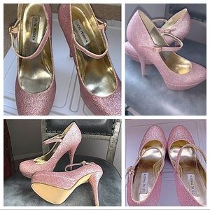COPY - Steve Madden Pink Glitter heels with buckle straps
